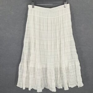 Max Studio Tiered Maxi Skirt Womens Sz L White Cotton Blend Flowy Bohemian